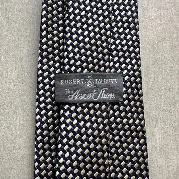 Robert Talbott Dark “Best of Class” Woven Silk Blue and Cream Patterned Tie